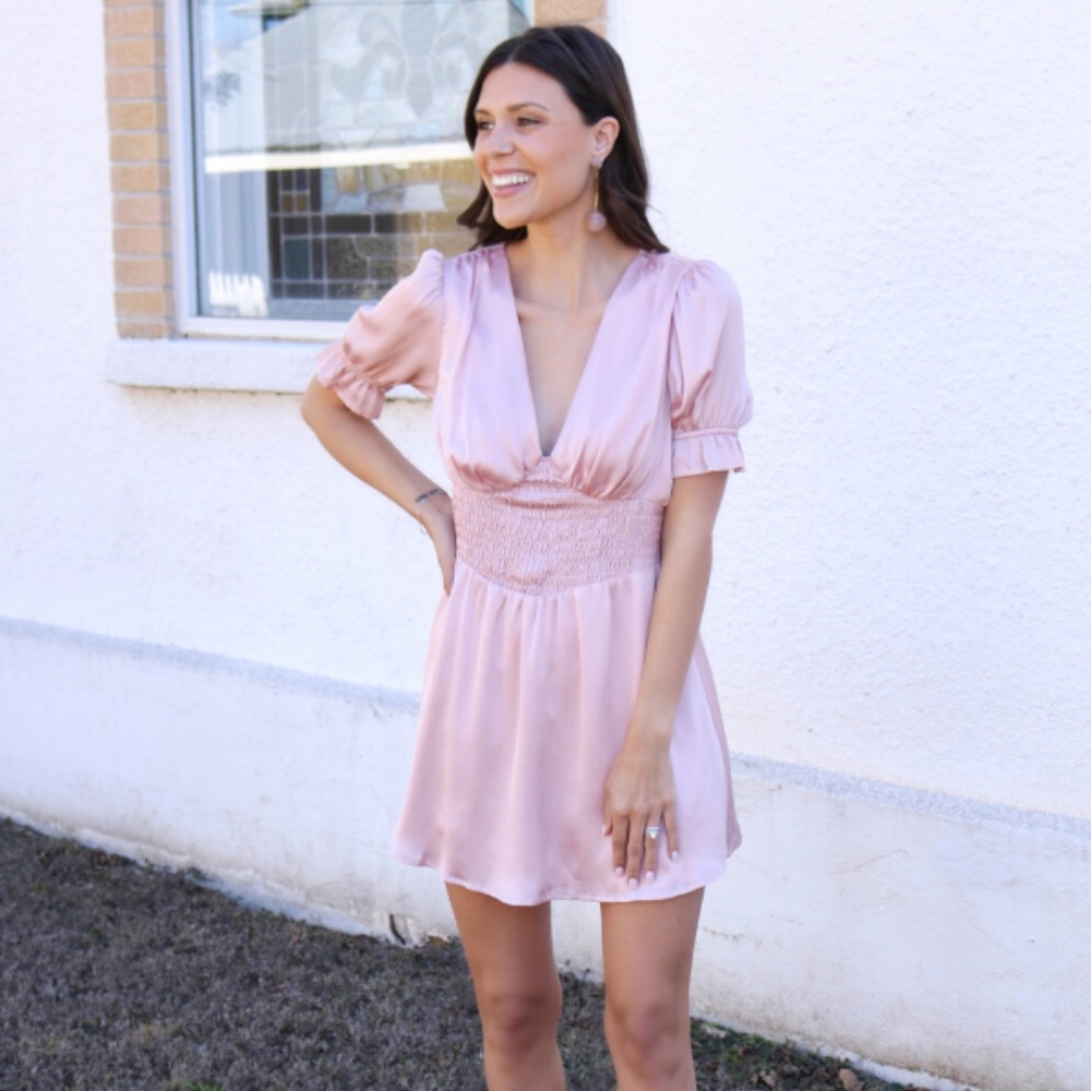 pink silky dress